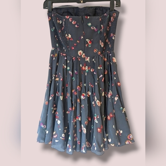 Rebecca Taylor Ditsy Floral 100% Silk Strapless Corset Flowy Mini Dress Coquette - Picture 3 of 14